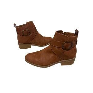 Size 8 Women Caramel Brown Western Rodeo Bootie Short Boot Side Buckle Heel